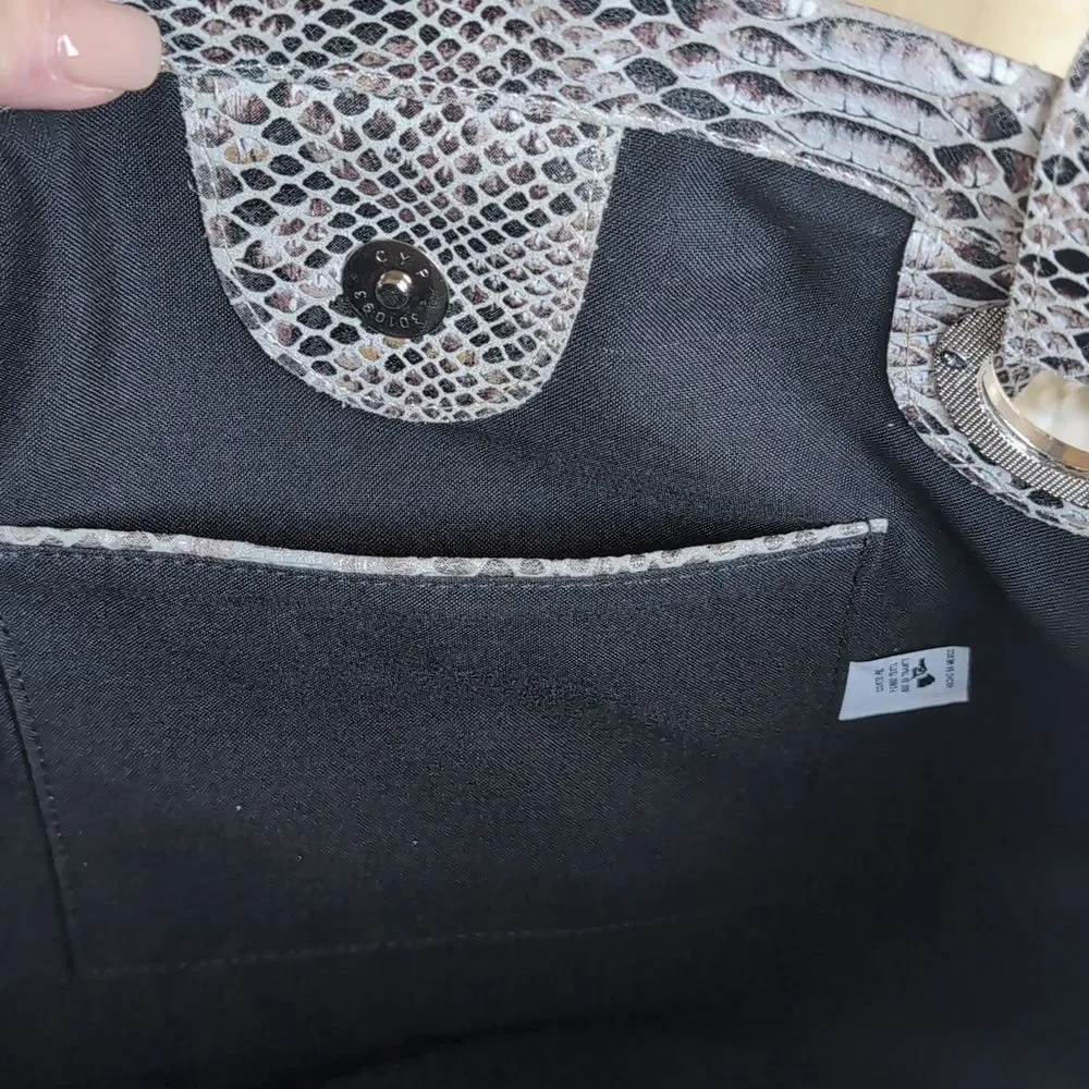 COFI Erin XL Tote Leather Embossed Python -Double Handles Adjustable NWOT